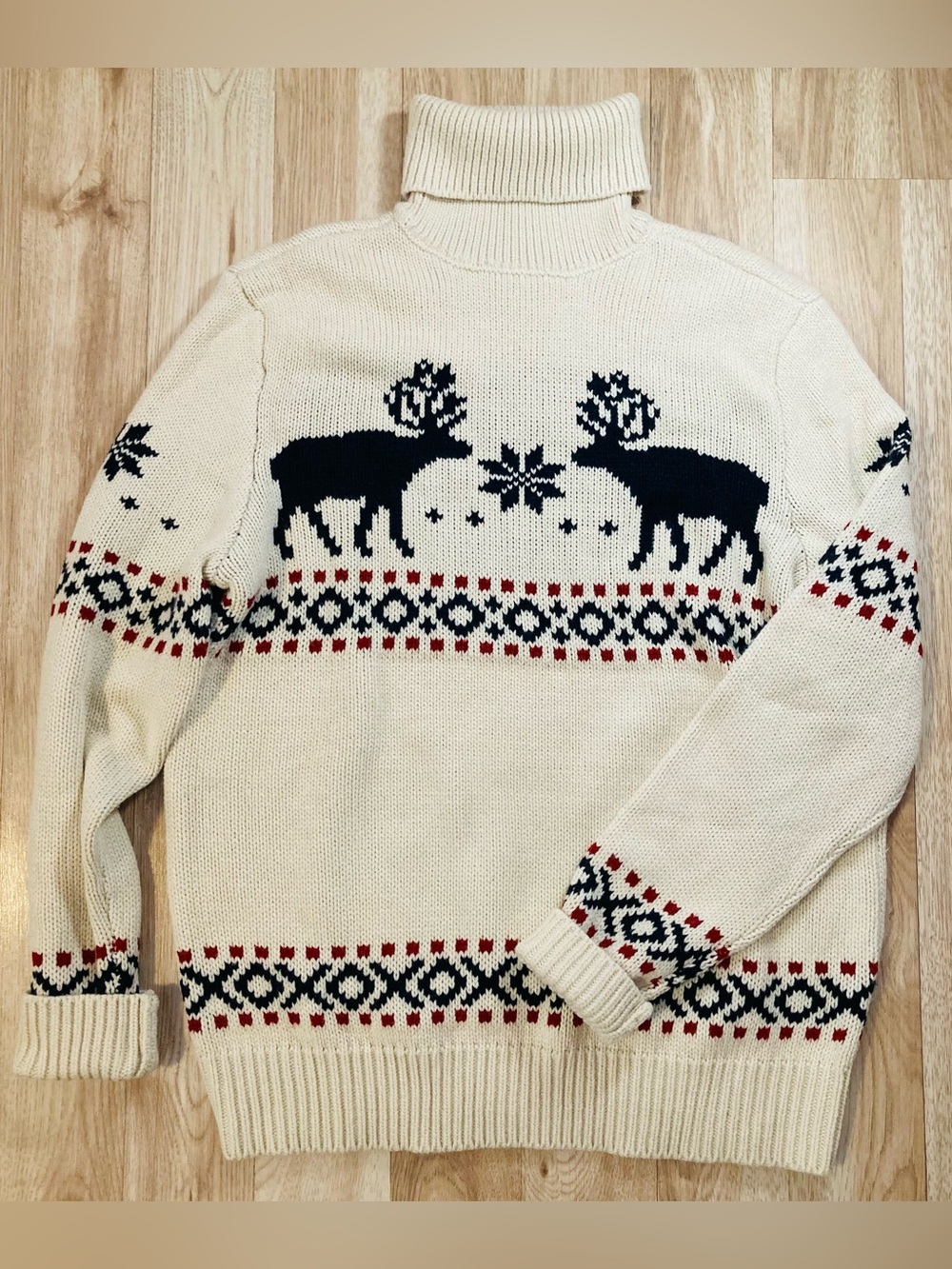 H&M Fair Isle Reindeer Holiday Christmas Winter Sweater Turtleneck sz M Med